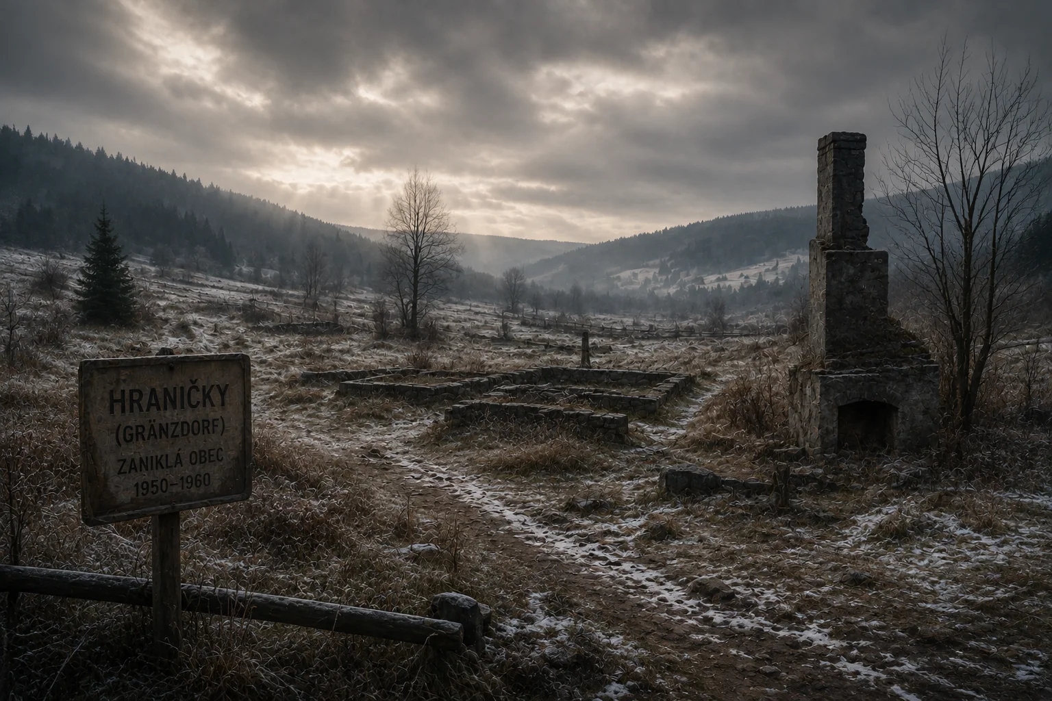 Artistic AI reconstruction of Hraničky after disappearance